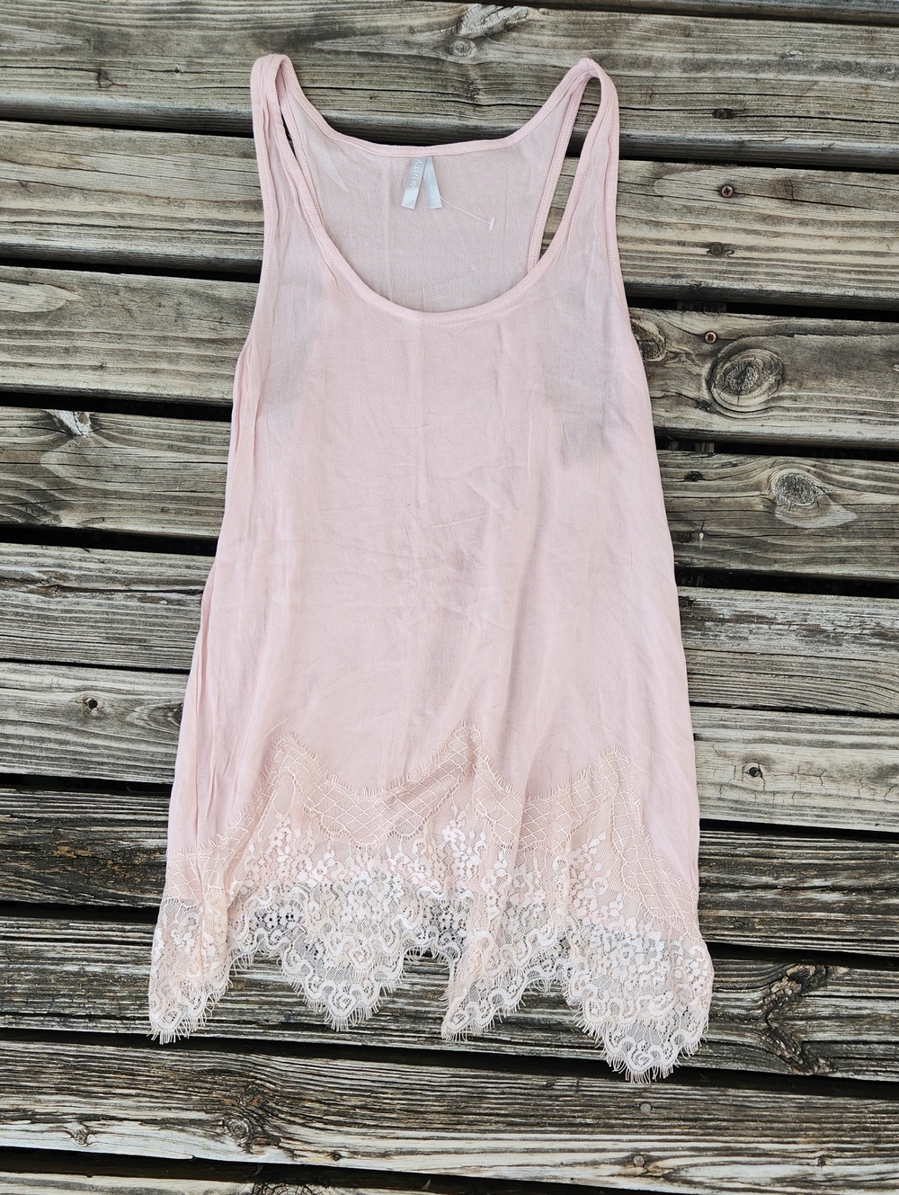 Pink Lace Trim Hem Tank Top Layering Medium Vanity NWOT Crepe Business
